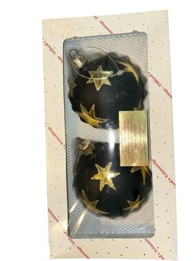 Dillard Trimmings Black and Gold Star Blown Glass Holiday Ornament Set - 2 Pack
